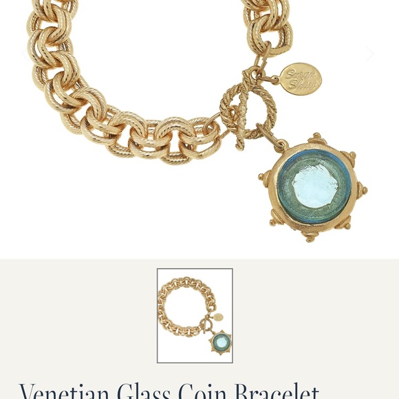 Susan SHAW Sophisticated Gold Bracelet with Blue Glass Accent - Picture 1 of 1